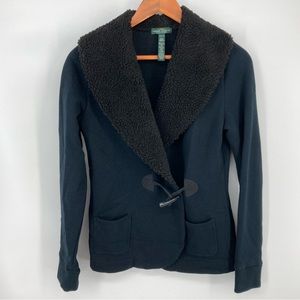Lauren Jeans Co. Ralph Lauren Dark Navy Sherpa Collar Soft Knit Jacket Size XS